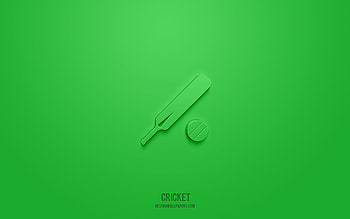 cricket 3d icon, green background, 3d symbols, cricket, sport icons, 3d icons, cricket sign, sport 3d icons HD wallpaper