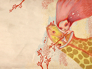 Art, , Drawing, Girl, Giraffe, Embrace HD wallpaper