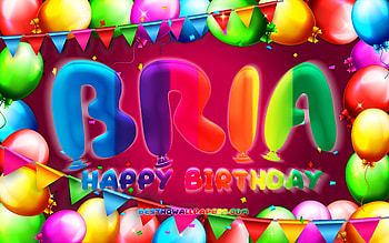Happy Birtay Bria, , colorful balloon frame, Bria name, purple background, Bria Happy Birtay, Bria Birtay, popular american female names, Birtay concept, Bria HD wallpaper