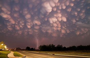 Nature, Clouds, Lightning, Lights, Road, Asphalt, Lanterns, Storm, Bad Weather, Thunderous, Heavy HD wallpaper