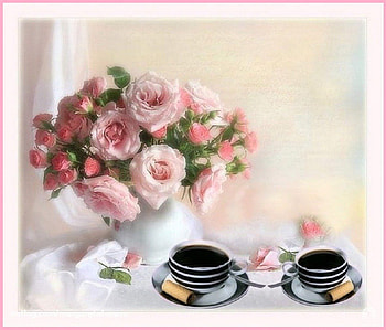 Come to Coffee !, pink roses, cups, coffee, still life HD wallpaper