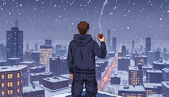 Boy On Rooftop In Snowy City, boy, rooftop, snow, city, artist, artwork, art, digital-art, ai, deviantart HD wallpaper