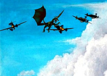 Caught by Suprise, dragon, clouds, sky, planes HD wallpaper