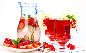 ❤️, Strawberries, Ice, Fruits, Lemon, Drink HD wallpaper
