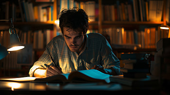 Studious Man Reading at Desk -, Study, desk, man, reading HD wallpaper