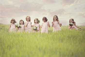 Little princesses, children, field, girls, flowers, joy HD wallpaper