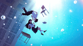 Anime Girl And Boy Sky High Romance, anime-girl, anime-boy, sky, chair, fall, artist, artwork, art, digital-art, artstation HD wallpaper