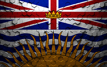 Flag of British Columbia, honeycomb art, British Columbia hexagons flag, British Columbia, 3d hexagons art, British Columbia flag HD wallpaper