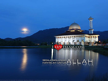 the mosque in a blue night, night, blue, islam, allah, mosque, lake, darulquran HD wallpaper