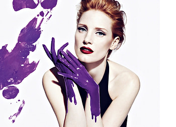 Jessica Chastain, white, girl, actress, hand, woman, purple, paint, redhead HD wallpaper