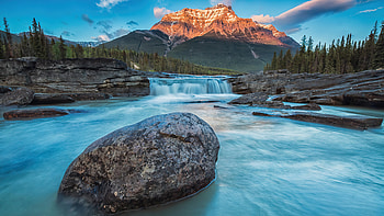 Mount Fryatt And Athabasca Falls , mountains, nature HD wallpaper
