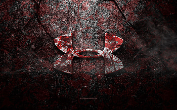 Under Armour logo, grunge art, Under Armour stone logo, red stone texture, Under Armour, grunge stone texture, Under Armour emblem, Under Armour 3d logo HD wallpaper
