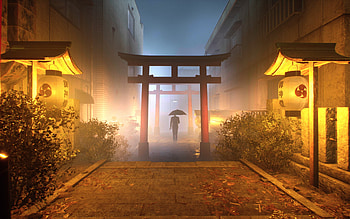 GhostWire-Tokyo, umbrella, Japan, video game, art, lanterns, gate, man HD wallpaper