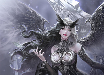 Angel, fantasy, gorgeous, bw, rabikhun minsook ahn, wings, white, frumusete, black, girl, superb HD wallpaper
