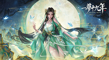 Fantasy girl, art, moon, fantasy, green, gurl, luminos, jiwan, frumusete, ji wan, luna HD wallpaper