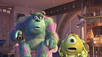 Monsters, Inc., Cartoon characters, Playful backgrounds, Animated film HD wallpaper