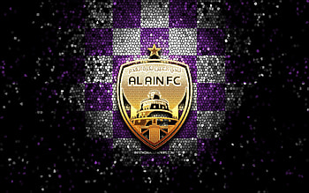 Al Ain FC, glitter logo, Saudi Professional League, violet white checkered background, soccer, saudi football club, Al-Ain logo, Al-Ain, mosaic art, football, Al-Ain FC HD wallpaper