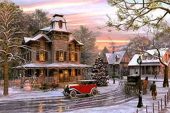 vintage winter, winter, retro, cars, vintage HD wallpaper