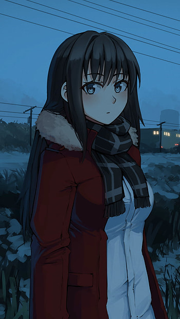 night, blue eyes, long hair, Anime, Original, anime night HD phone wallpaper