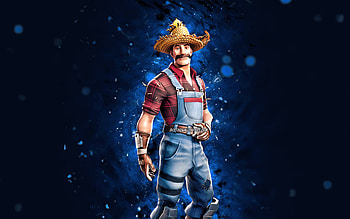 Hayseed, , blue neon lights, Fortnite Battle Royale, Fortnite characters, Hayseed Skin, Fortnite, Hayseed Fortnite HD wallpaper