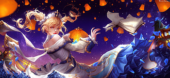 Fantasy girl, fantasy, rena illusion, blue, frumusete, lantern, girl, orange HD wallpaper