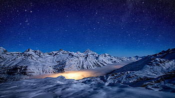 Starry Night Snow Covered Mountains , snow, mountains, nature HD wallpaper