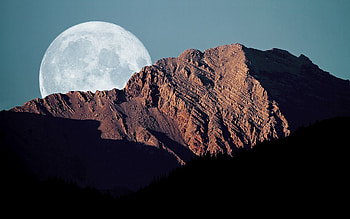 Nature, Sky, Mountains, Shadows, Full Moon, Disk HD wallpaper