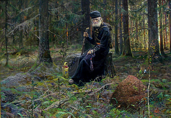 St. Seraphim Sarovsky, art, saint, russia, orthodoxy, forest HD wallpaper