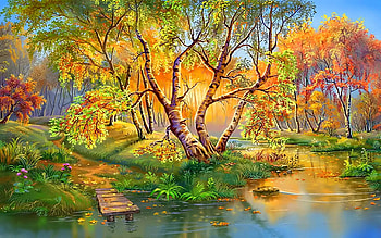 A Place on the Water, landscape, water, place, tree HD wallpaper