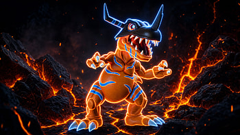 Greymon — : Volcanic Neon Rampage HD wallpaper