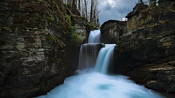 Saint Mary Falls, Montana, river, cascades, rocks, usa HD wallpaper