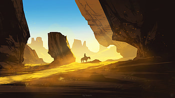 The Sandy Caves, horse, artist, artwork, digital-art, desert, sand, deviantart HD wallpaper