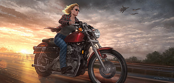 Captain Marvel On Bike , captain-marvel, superheroes, artwork, digital-art HD wallpaper