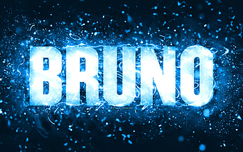 Happy Birtay Bruno, , blue neon lights, Bruno name, creative, Bruno Happy Birtay, Bruno Birtay, popular american male names, with Bruno name, Bruno HD wallpaper