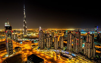 Dubai Skyline, Night view, Middle East, High-rise buildings HD wallpaper