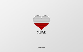 I Love Slupsk, Polish cities, Day of Slupsk, gray background, Slupsk, Poland, Polish flag heart, favorite cities, Love Slupsk HD wallpaper