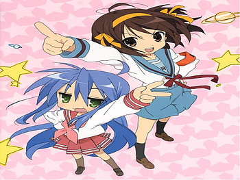 konta and Haruhi, lucky star, girl, the melancholy of haruhi suzumiya, anime girl, konta, anime, girls, women, haruhi, female HD wallpaper