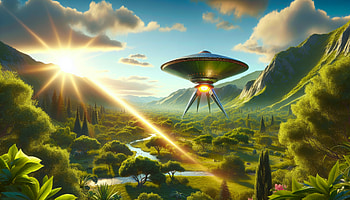 Alien Invasion Death Ray, death ray, UFO, landscape, sunlight, mountain HD wallpaper