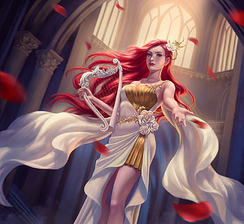 The White Rose, frumusete, art, girl, crystalrain, instrument, fantasy, crystal rain, luminos, redhead HD wallpaper