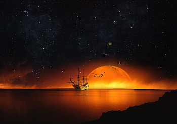 Sea, Night, Miscellanea, Miscellaneous, Starry Sky, hop, Ship HD wallpaper