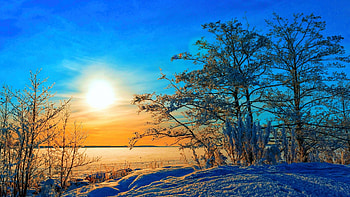 Winter Morning, landscape, trees, sky, snow, colors HD wallpaper