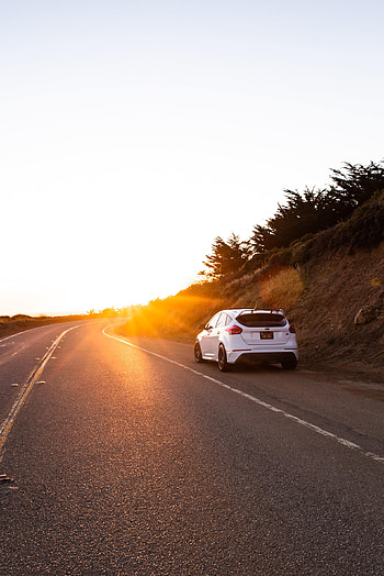 Sun, Cars, Beams, Rays, Road, Car, Machine, Back View, Rear View HD phone wallpaper