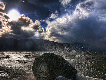 Nature, Sky, Sun, Rock, Spray, Stone HD wallpaper
