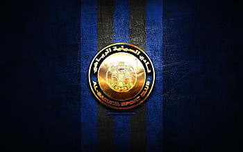 Al-Sailiya FC, golden logo, QSL, blue metal background, football, qatari football club, Al-Sailiya SC logo, soccer, Al-Sailiya SC HD wallpaper