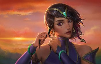 Karma, chris dylan, fantasy, face, girl, orange, sunset HD wallpaper