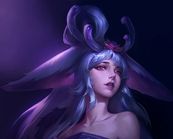 Lillia, nanayan43, blue, purple, night, fantasy, face, girl HD wallpaper