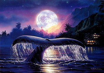 Ancient Mysteries, night, whale, moon, ocean HD wallpaper