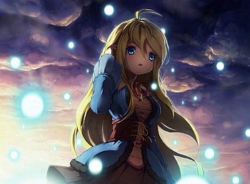 Sweet Girl, Anime, Original, Cute, Girl, Shadow, Dark, me chan337, Blonde Hair, Blue Lithers, Blue Eyes, Long Hair, Clouds, armais HD wallpaper
