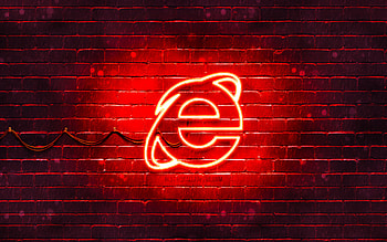 Internet Explorer red logo, , red brickwall, Internet Explorer logo, brands, Internet Explorer neon logo, Internet Explorer HD wallpaper