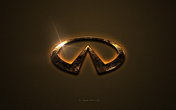 Infiniti golden logo, artwork, brown metal background, Infiniti emblem, creative, Infiniti logo, brands, Infiniti HD wallpaper
